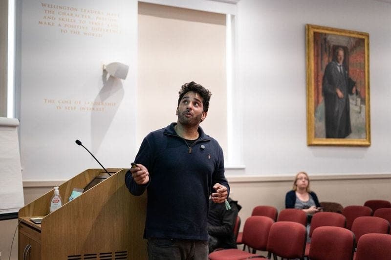 Hassan Akram presenting at the Festival of Education at Wellington College on pathways into corporate law and investment banking.